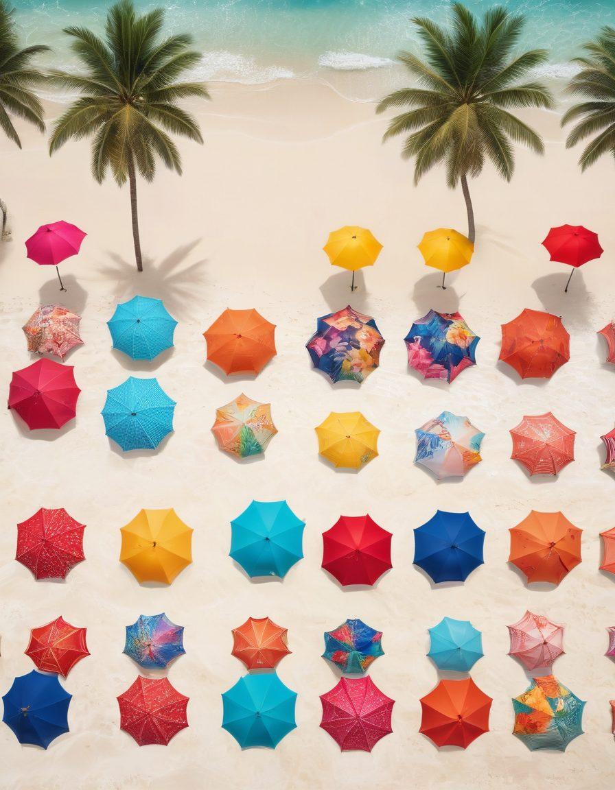 A stunning beach scene featuring a diverse group of people wearing various stylish beachwear and swimsuits, showcasing the latest swim trends. Bright umbrellas and beach towels scattered across soft white sand, with gentle waves lapping in the background. Include vibrant tropical flowers and palm trees for an inviting atmosphere. Emphasize the joy and fun of a beach day. super-realistic. vibrant colors. bright sunlight.